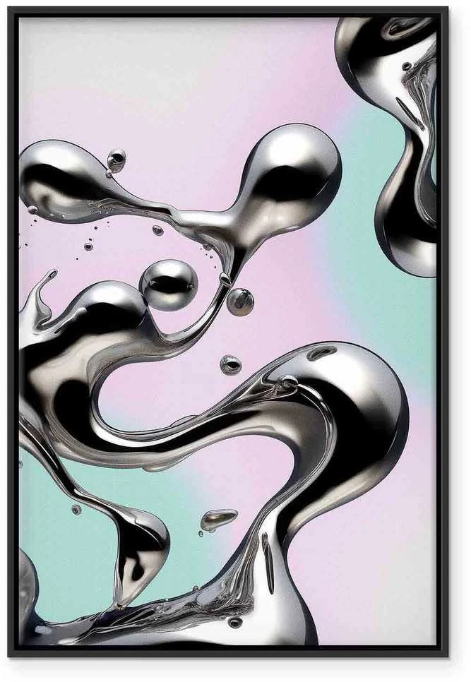 Artgeist Paveikslas - Metallic Fluidity - Abstract Sidabrinis Forms on a Mint-Violetinė Background