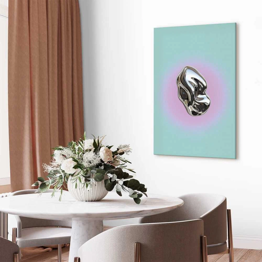 Artgeist Paveikslas - Metallic Form - Abstract Sculpture on a Mint Background with a Violetinė Halo
