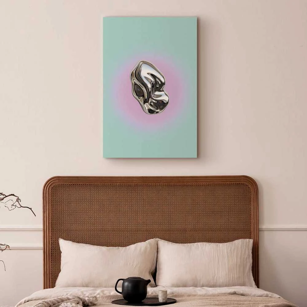 Artgeist Paveikslas - Metallic Form - Abstract Sculpture on a Mint Background with a Violetinė Halo