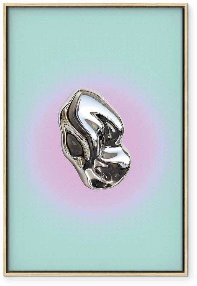 Artgeist Paveikslas - Metallic Form - Abstract Sculpture on a Mint Background with a Violetinė Halo