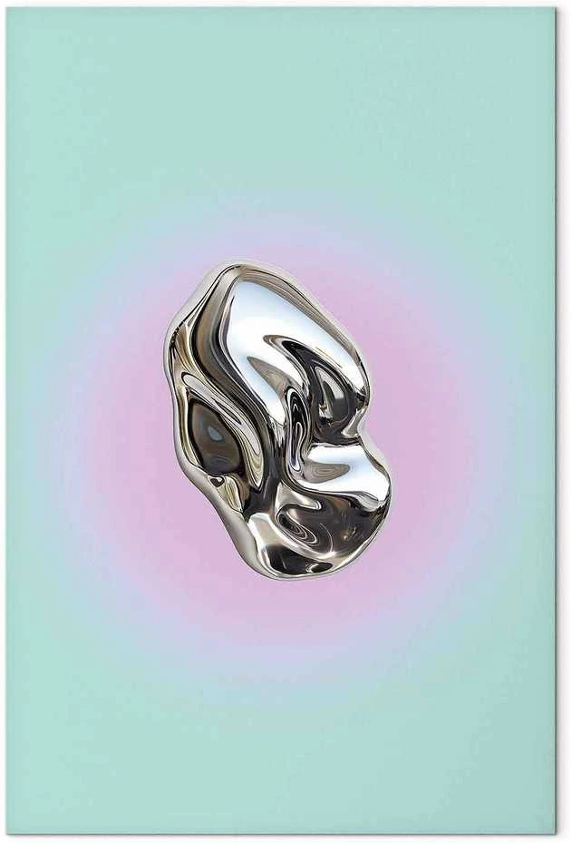 Artgeist Paveikslas - Metallic Form - Abstract Sculpture on a Mint Background with a Violetinė Halo