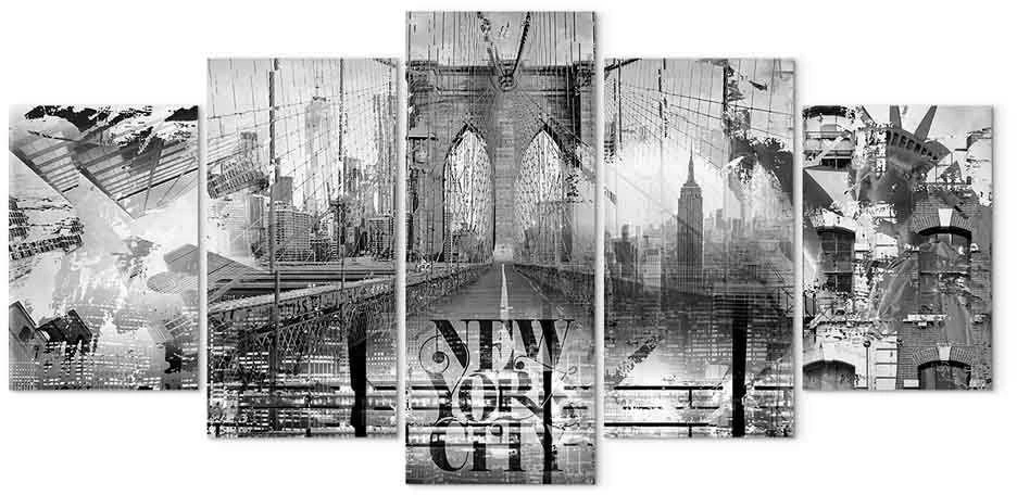 Artgeist Paveikslas - New York City Collage (5 Parts) Wide Juodas and Baltas