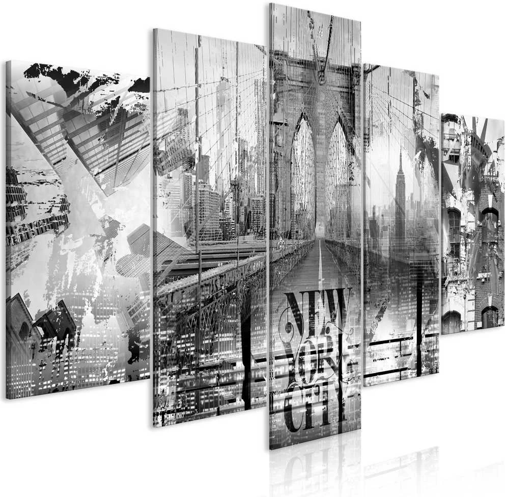Artgeist Paveikslas - New York City Collage (5 Parts) Wide Juodas and Baltas