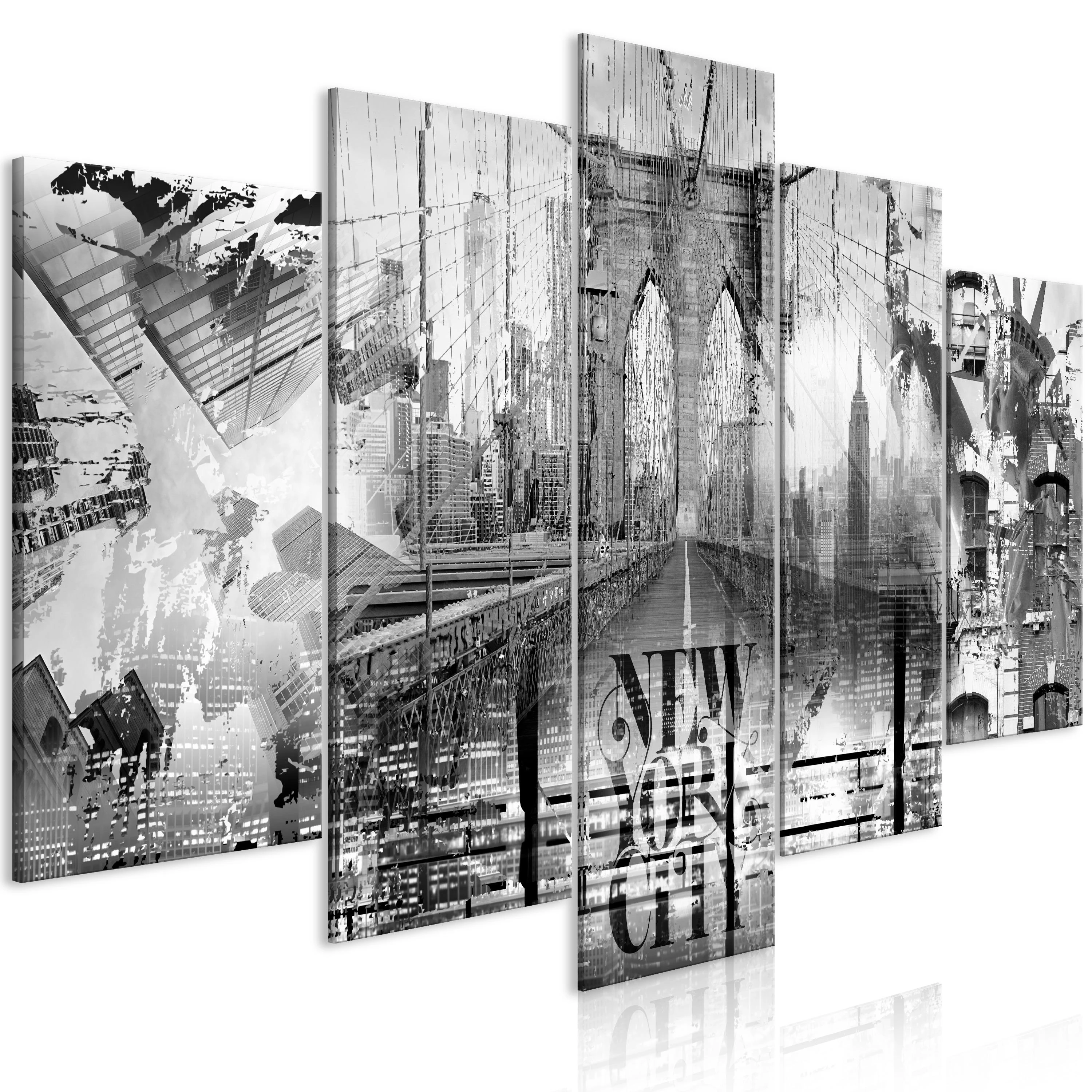 Artgeist Paveikslas - New York City Collage (5 Parts) Wide Juodas and Baltas