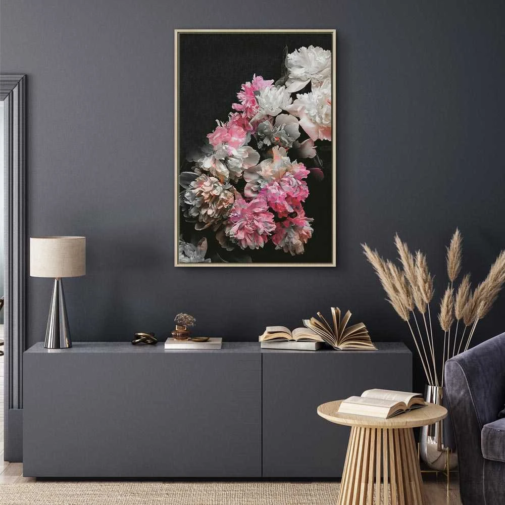 Artgeist Paveikslas - Peony Charm (1-part) - Colorful Bouquet on Juodas Background