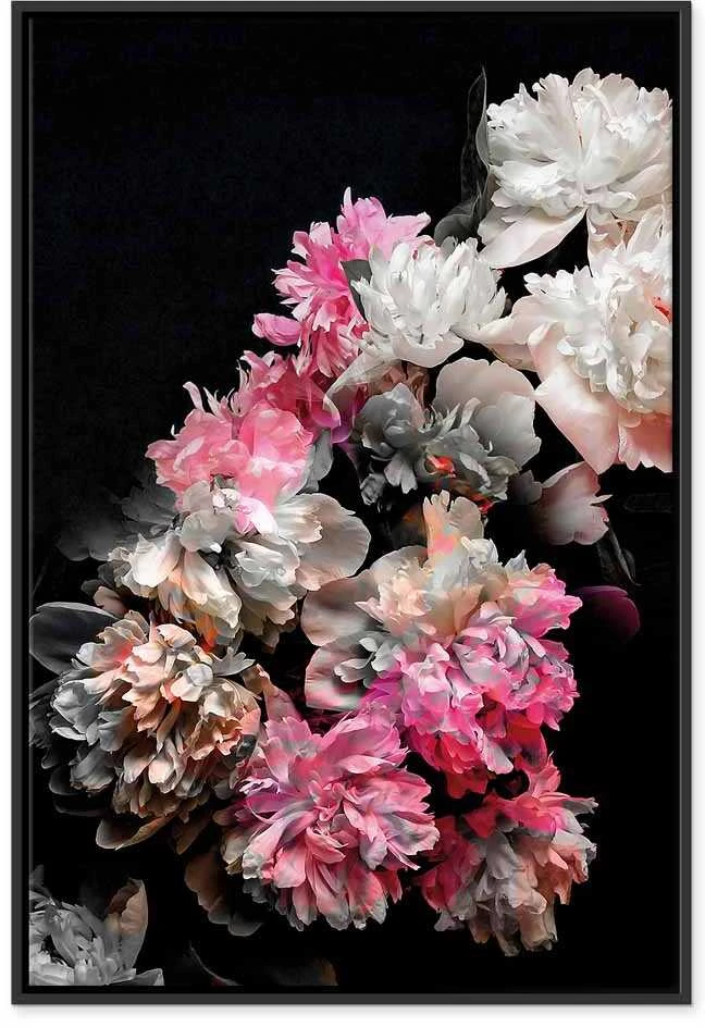 Artgeist Paveikslas - Peony Charm (1-part) - Colorful Bouquet on Juodas Background
