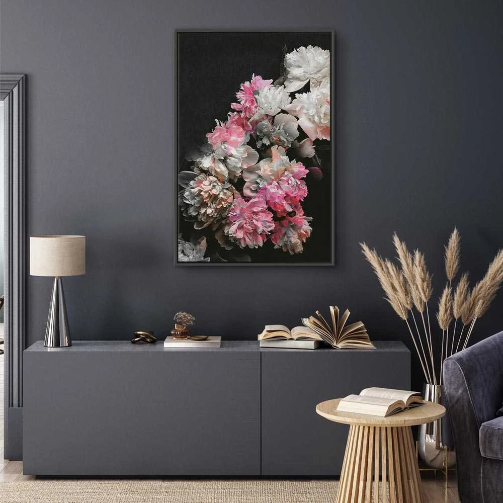 Artgeist Paveikslas - Peony Charm (1-part) - Colorful Bouquet on Juodas Background
