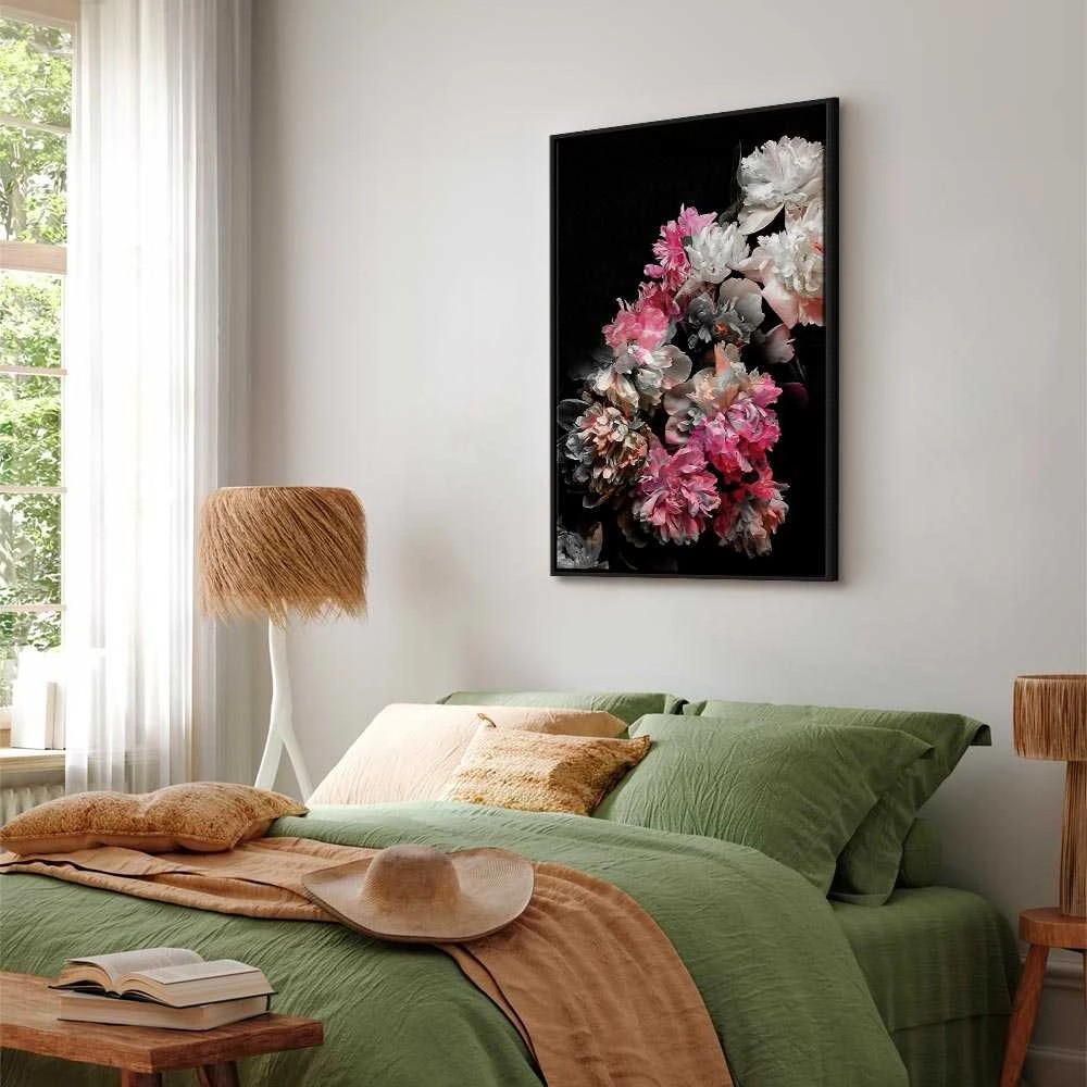 Artgeist Paveikslas - Peony Charm (1-part) - Colorful Bouquet on Juodas Background