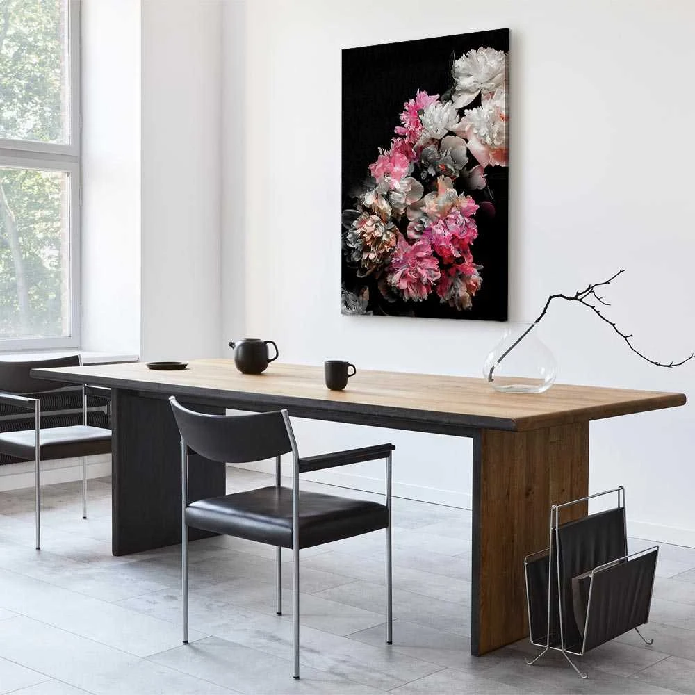 Artgeist Paveikslas - Peony Charm (1-part) - Colorful Bouquet on Juodas Background