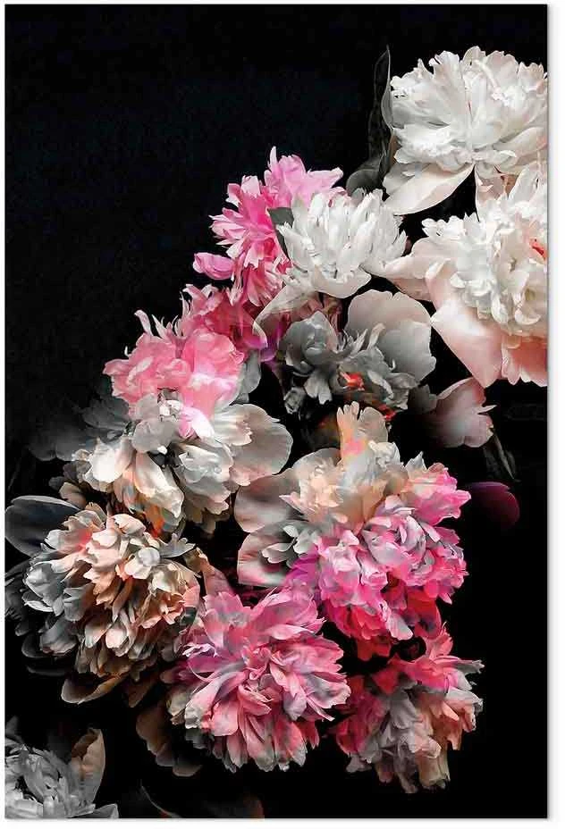 Artgeist Paveikslas - Peony Charm (1-part) - Colorful Bouquet on Juodas Background