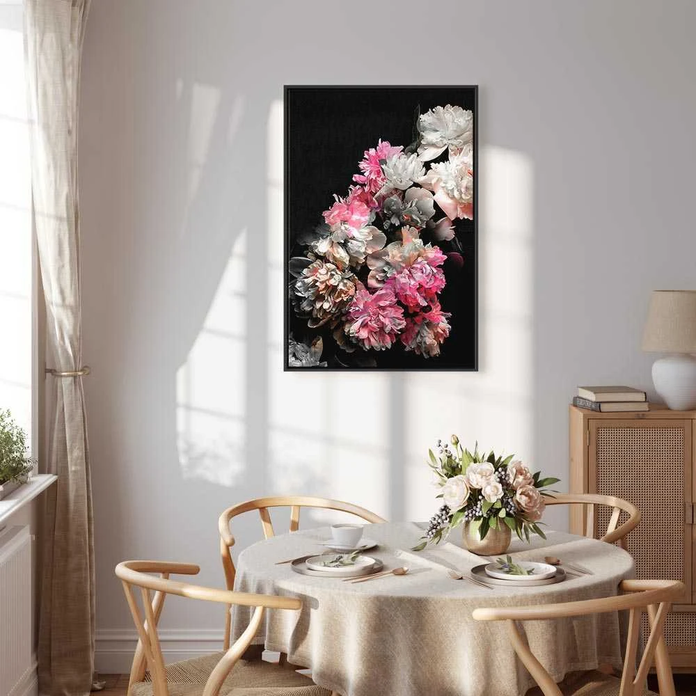 Artgeist Paveikslas - Peony Charm (1-part) - Colorful Bouquet on Juodas Background