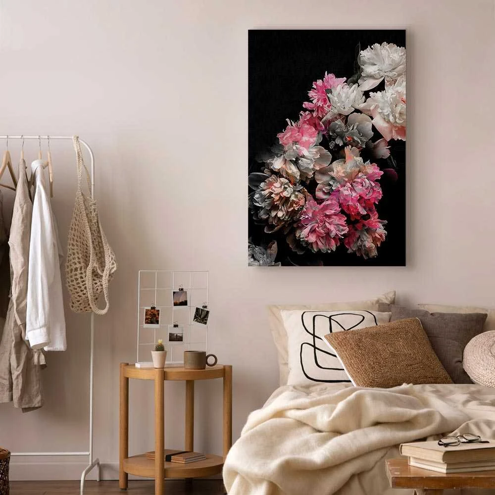 Artgeist Paveikslas - Peony Charm (1-part) - Colorful Bouquet on Juodas Background