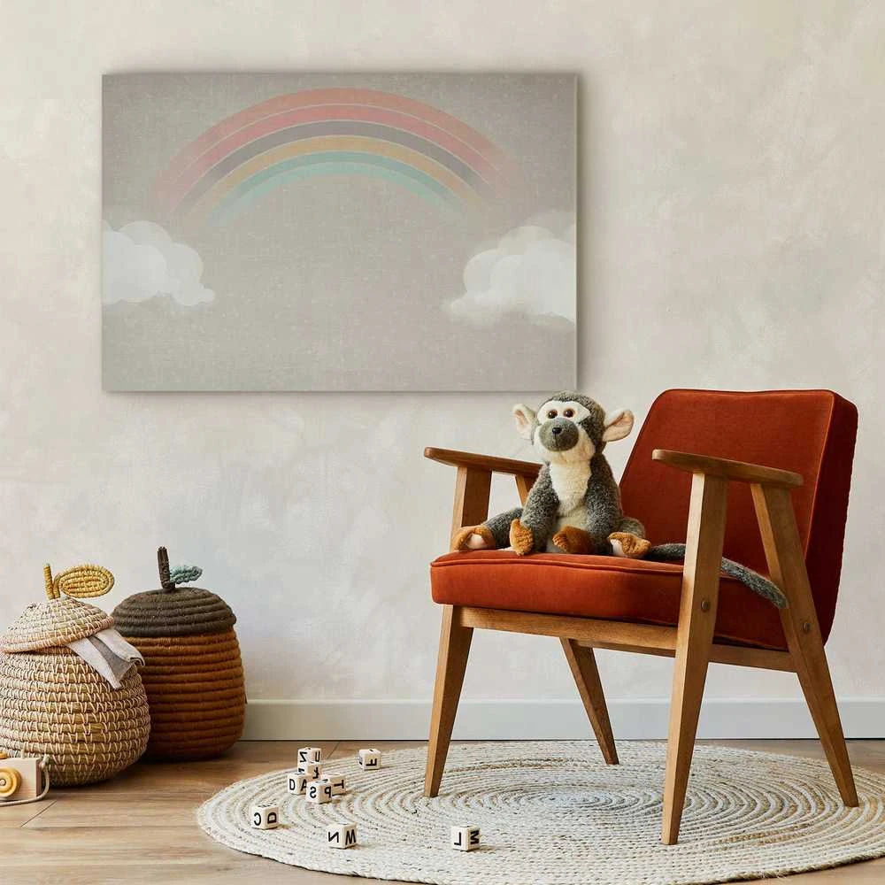 Artgeist Paveikslas - Rainy June - Colorful Rainbow Emerging from Clouds on a Bright Background