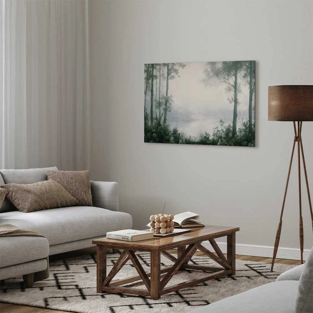 Artgeist Paveikslas - Retro Landscape Grove Trees and Pond in Patinated Shades of Žalias