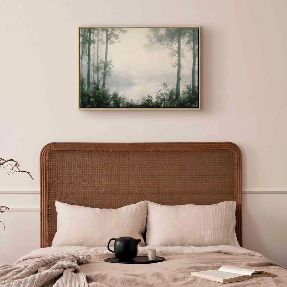 Artgeist Paveikslas - Retro Landscape Grove Trees and Pond in Patinated Shades of Žalias