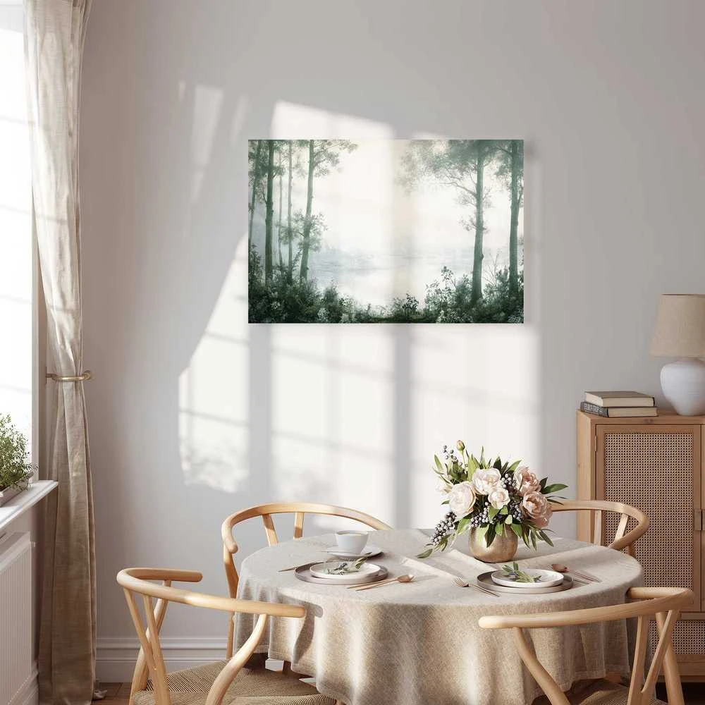 Artgeist Paveikslas - Retro Landscape Grove Trees and Pond in Patinated Shades of Žalias