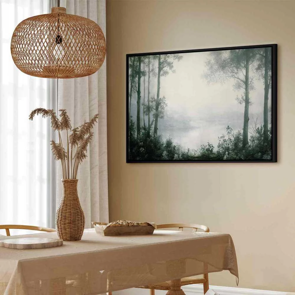 Artgeist Paveikslas - Retro Landscape Grove Trees and Pond in Patinated Shades of Žalias