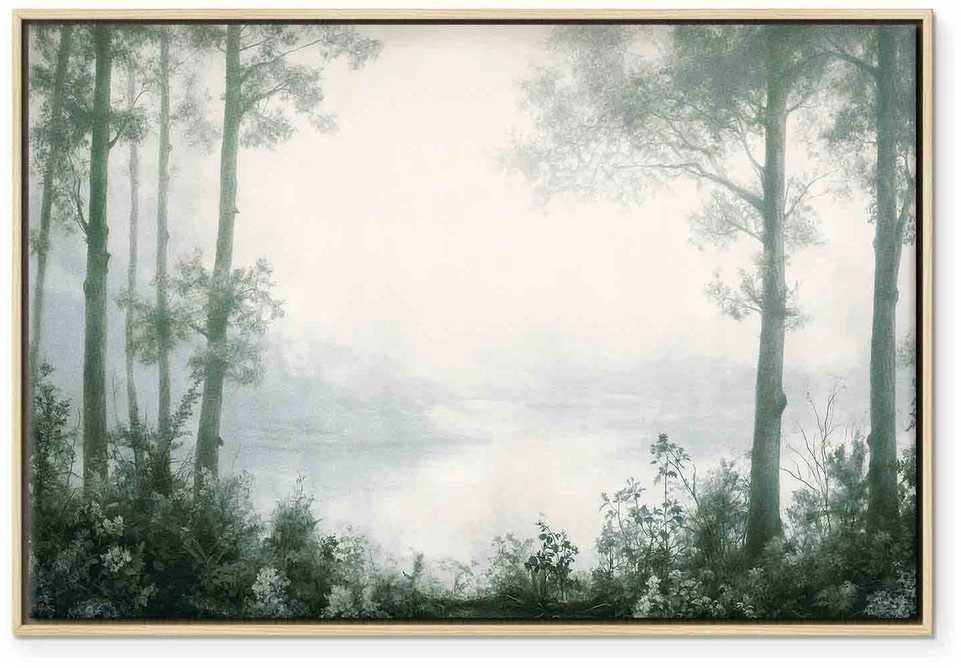 Artgeist Paveikslas - Retro Landscape Grove Trees and Pond in Patinated Shades of Žalias