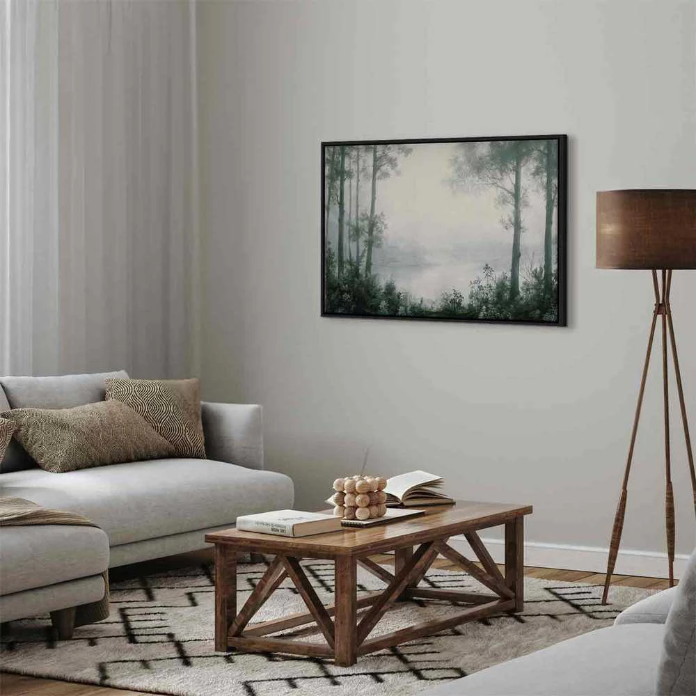 Artgeist Paveikslas - Retro Landscape Grove Trees and Pond in Patinated Shades of Žalias