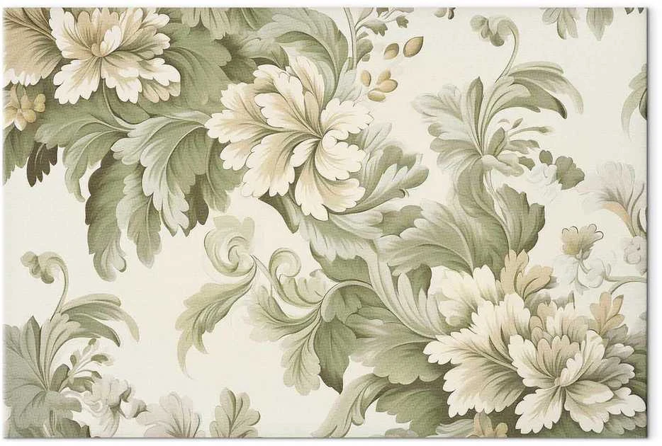 Artgeist Paveikslas - Retro Vintage Flowers in Delicate Kreminis and Žalias Colors