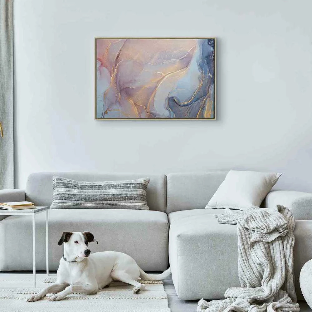 Artgeist Paveikslas - Rožinė and mėlynas marble - abstract watercolour with auksinis accents