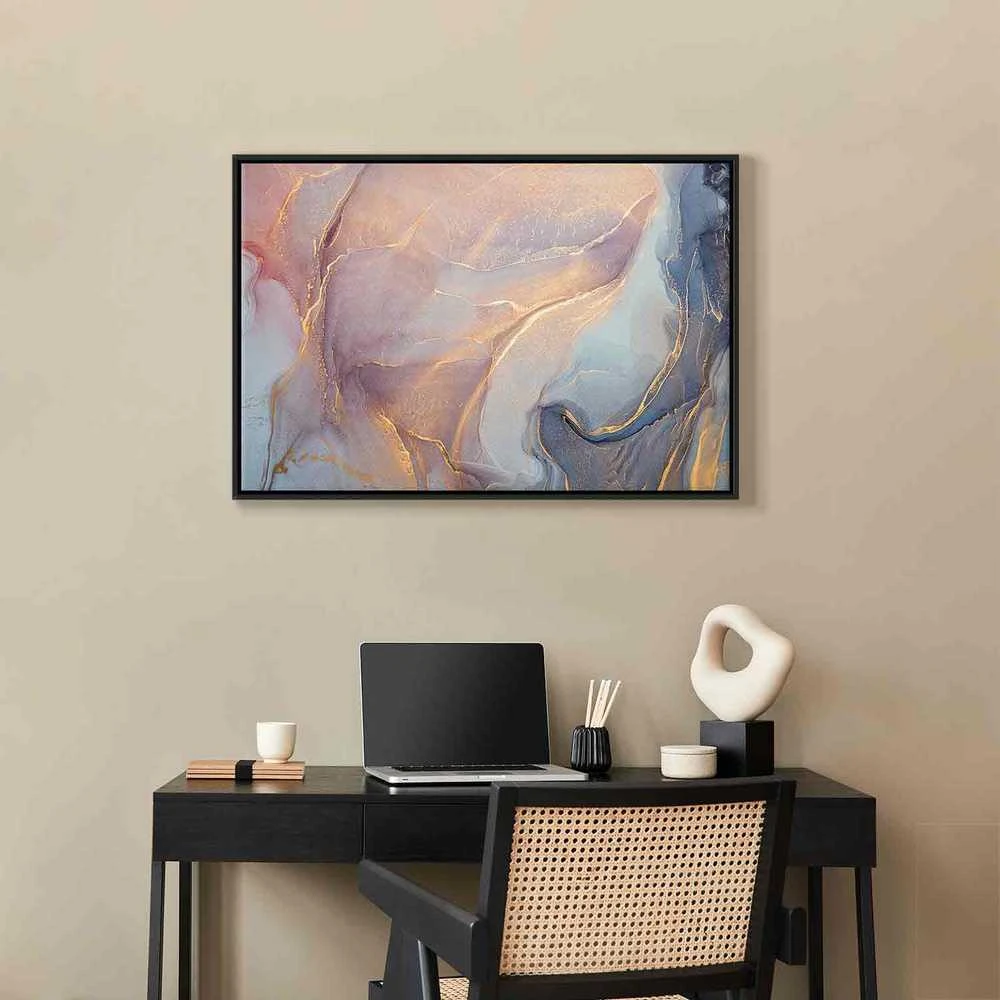 Artgeist Paveikslas - Rožinė and mėlynas marble - abstract watercolour with auksinis accents