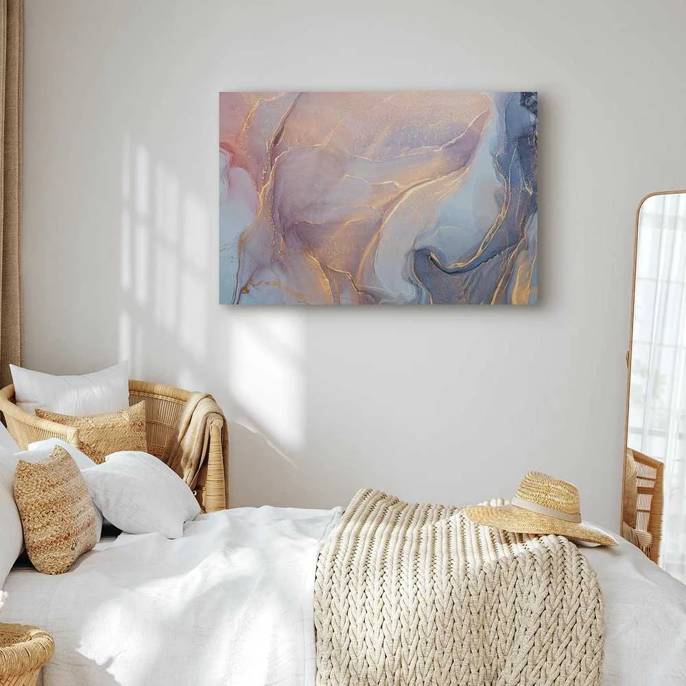 Artgeist Paveikslas - Rožinė and mėlynas marble - abstract watercolour with auksinis accents