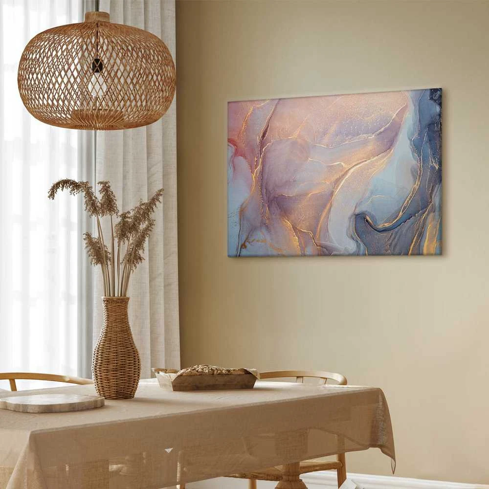 Artgeist Paveikslas - Rožinė and mėlynas marble - abstract watercolour with auksinis accents