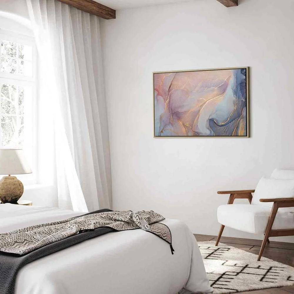 Artgeist Paveikslas - Rožinė and mėlynas marble - abstract watercolour with auksinis accents