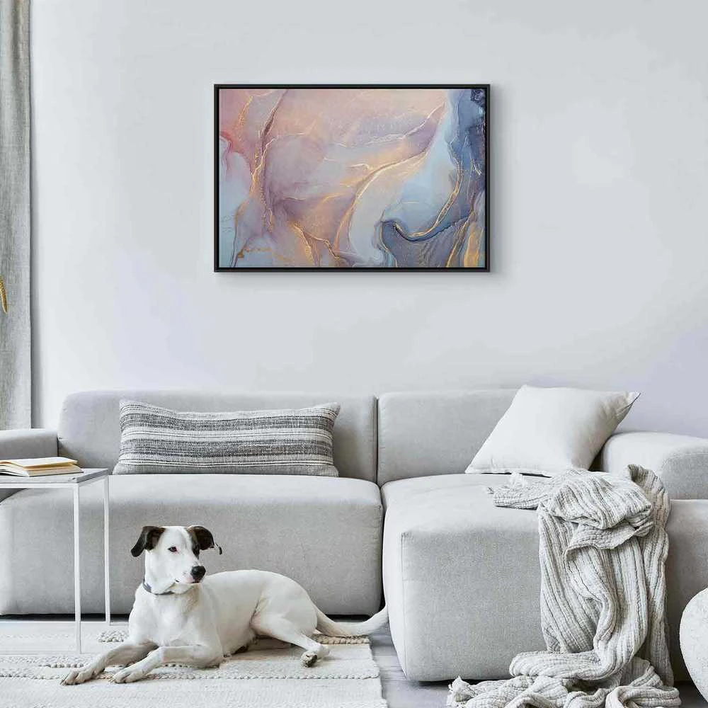 Artgeist Paveikslas - Rožinė and mėlynas marble - abstract watercolour with auksinis accents