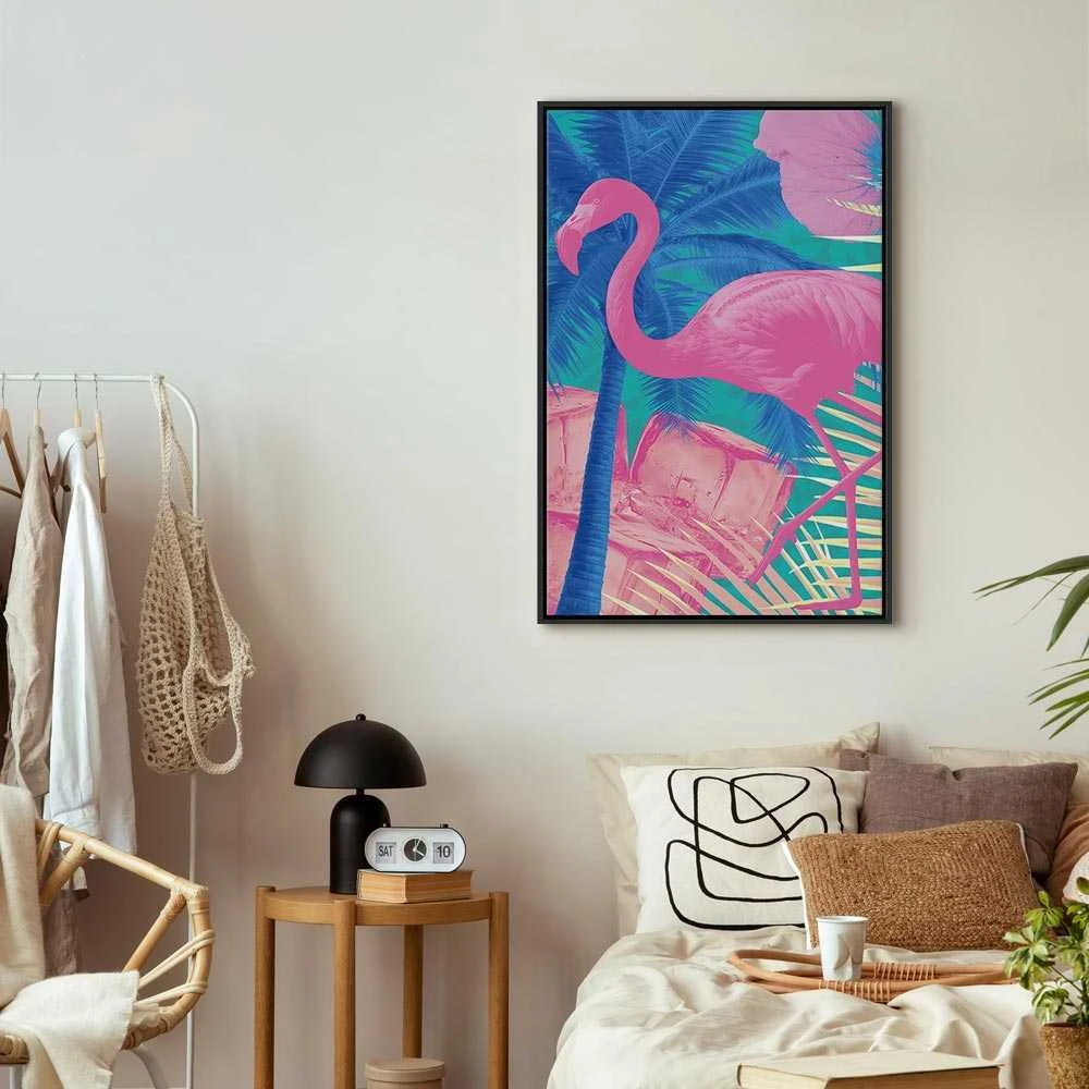 Artgeist Paveikslas - Rožinė Flamingo - Abstract Flamingo Against Palms and Ice Cubes