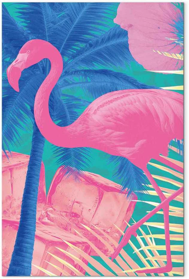 Artgeist Paveikslas - Rožinė Flamingo - Abstract Flamingo Against Palms and Ice Cubes