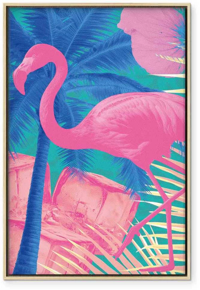 Artgeist Paveikslas - Rožinė Flamingo - Abstract Flamingo Against Palms and Ice Cubes
