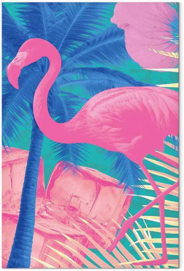 Artgeist Paveikslas - Rožinė Flamingo - Abstract Flamingo Against Palms and Ice Cubes