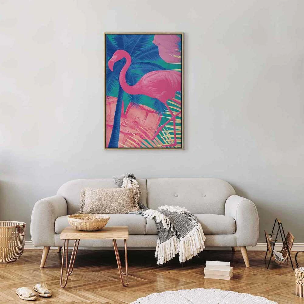 Artgeist Paveikslas - Rožinė Flamingo - Abstract Flamingo Against Palms and Ice Cubes