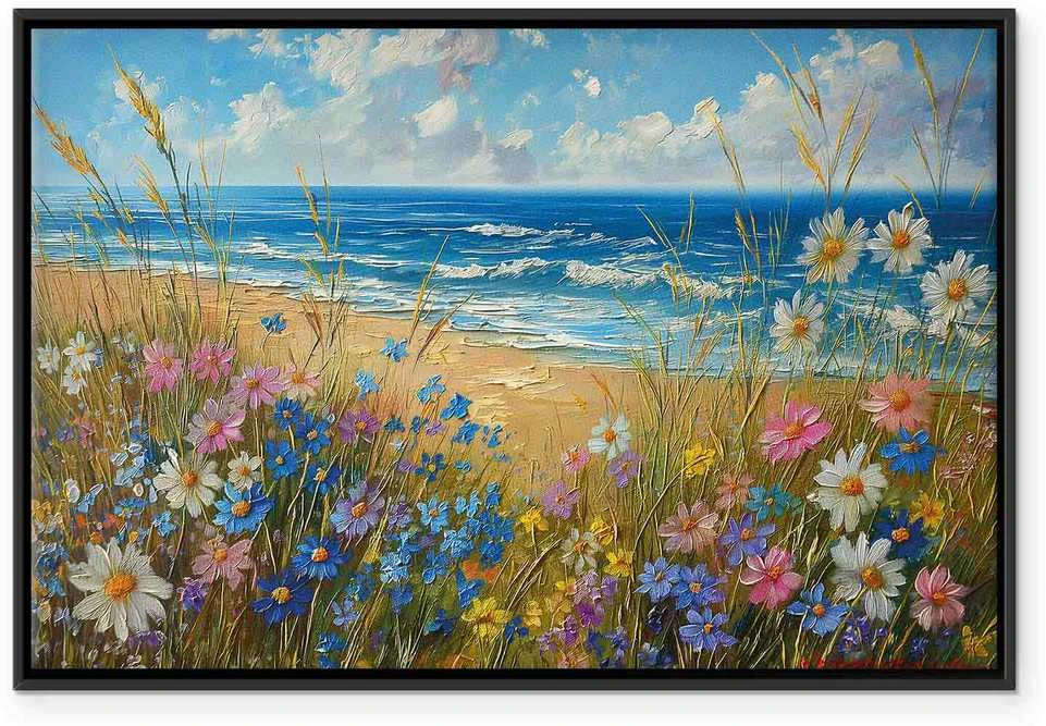 Artgeist Paveikslas - Seascape – wildflowers and a view of the rough sea