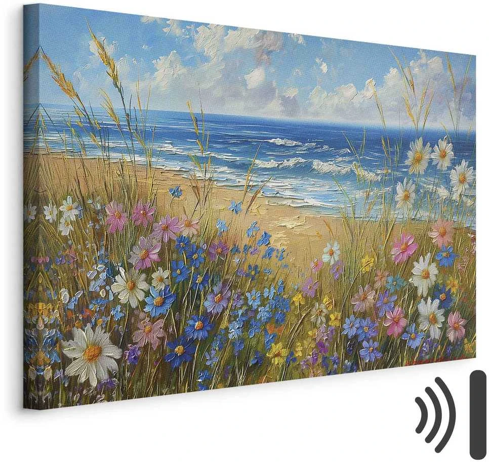 Artgeist Paveikslas - Seascape – wildflowers and a view of the rough sea