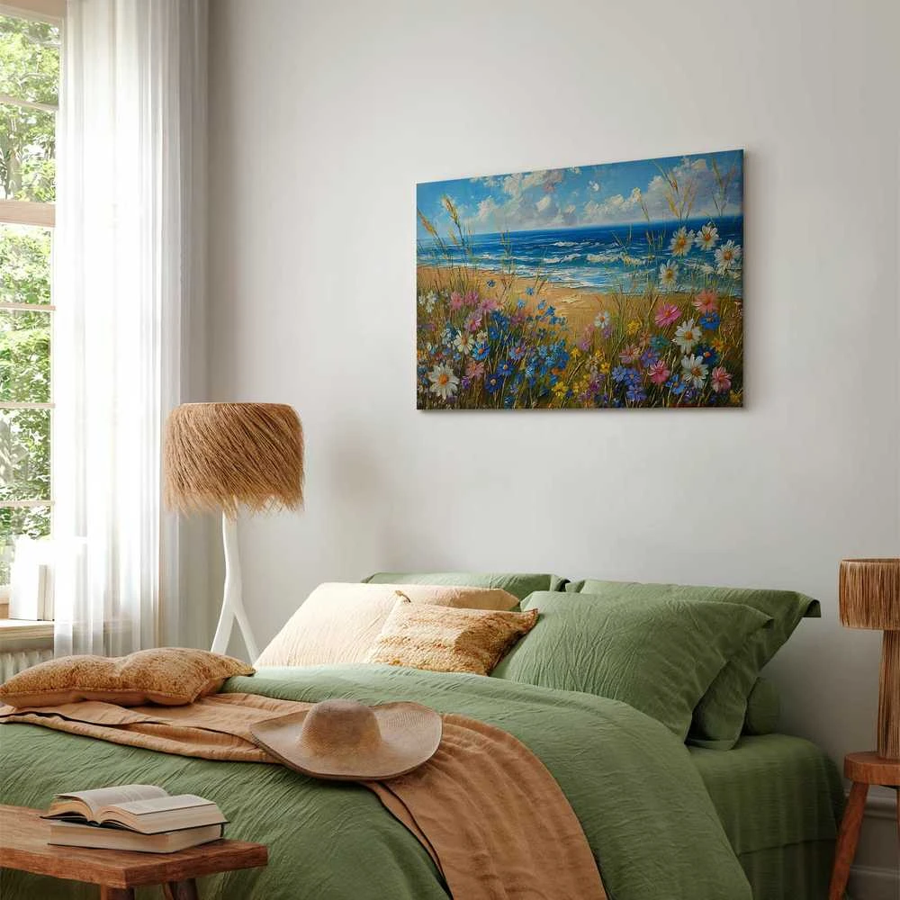 Artgeist Paveikslas - Seascape – wildflowers and a view of the rough sea