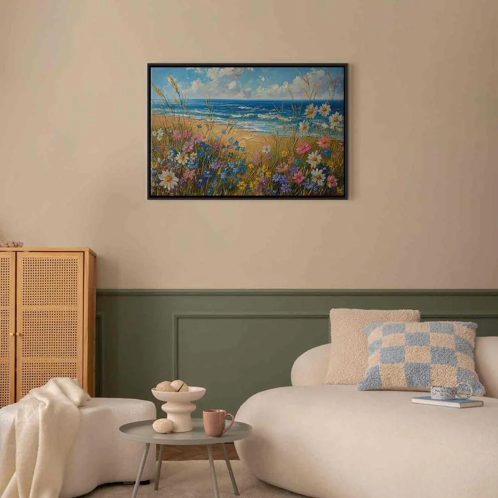 Artgeist Paveikslas - Seascape – wildflowers and a view of the rough sea