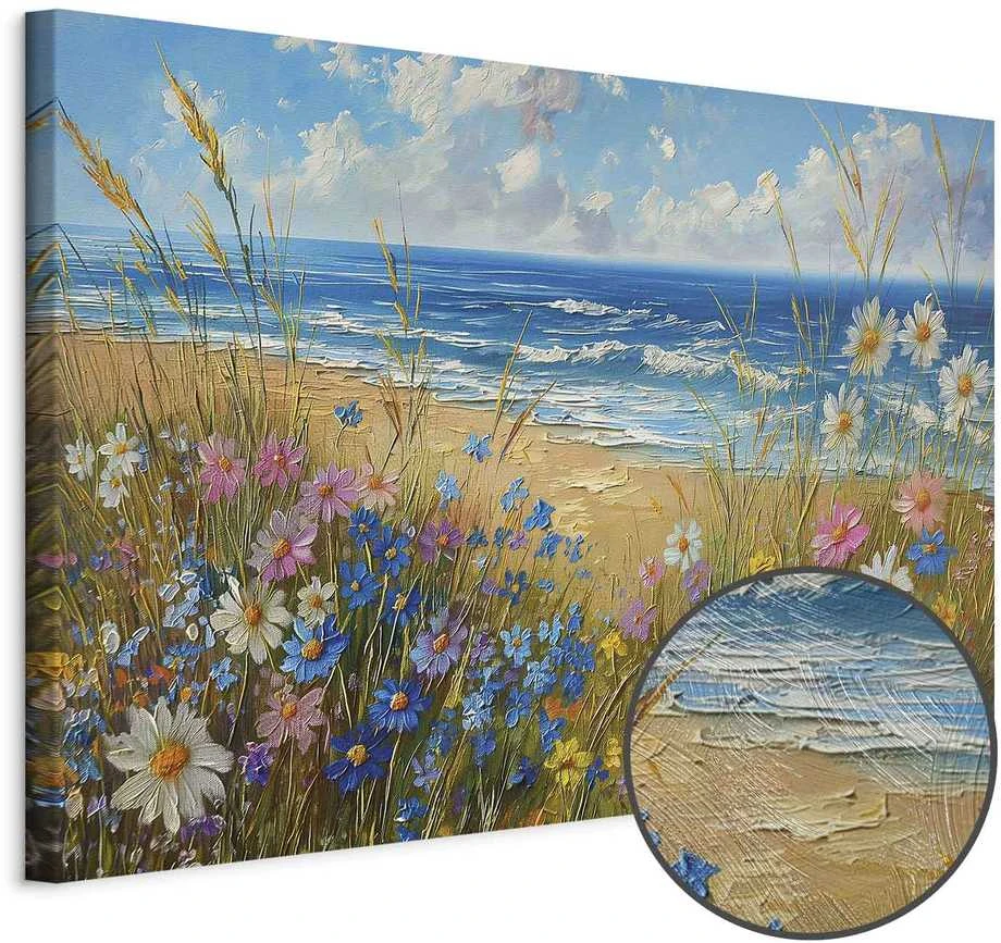 Artgeist Paveikslas - Seascape – wildflowers and a view of the rough sea