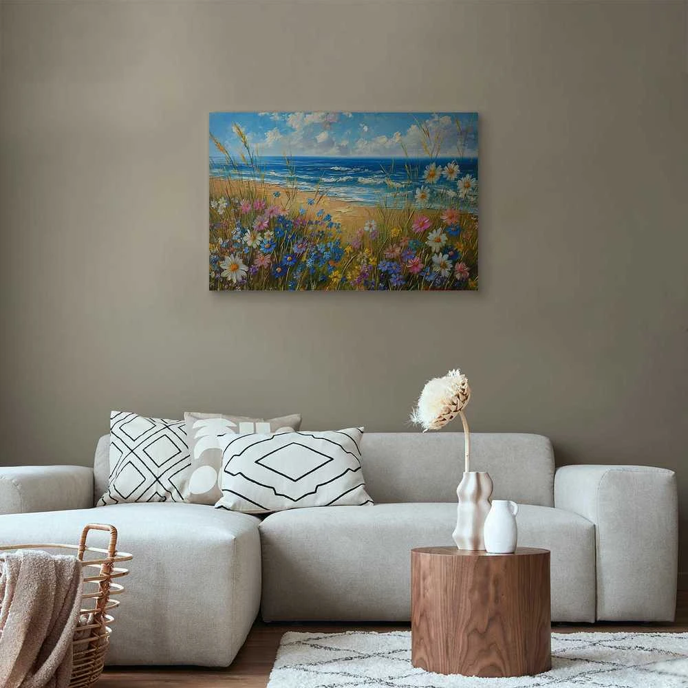 Artgeist Paveikslas - Seascape – wildflowers and a view of the rough sea