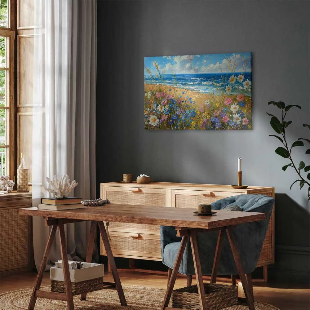 Artgeist Paveikslas - Seascape – wildflowers and a view of the rough sea