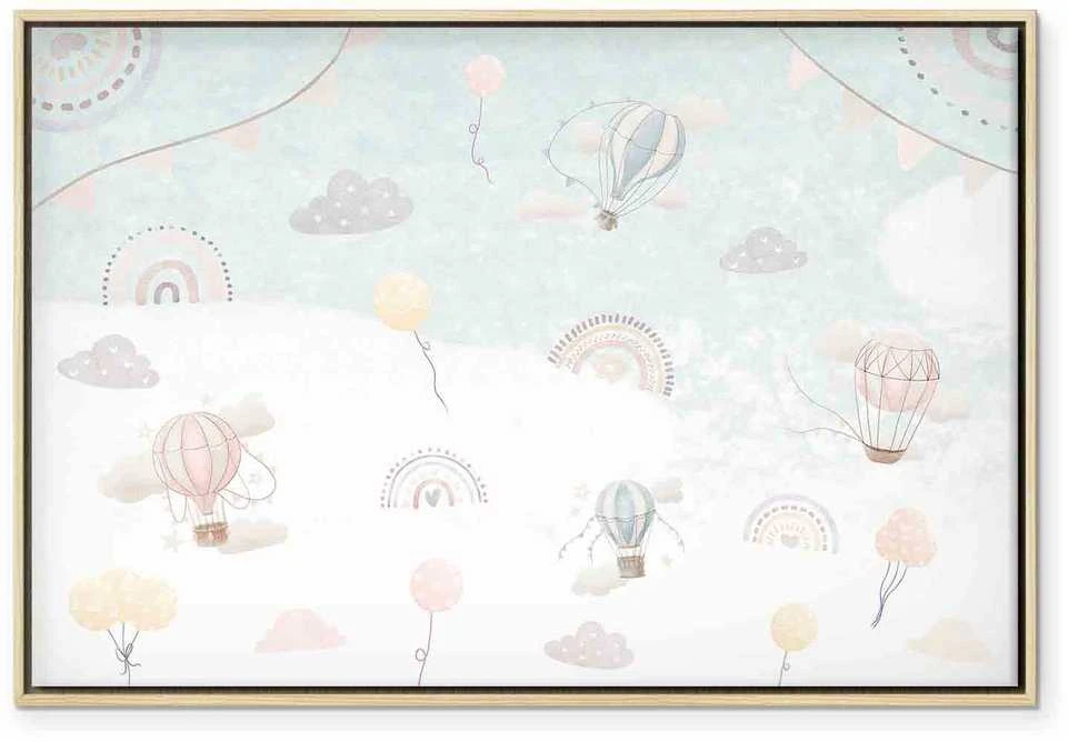 Artgeist Paveikslas - Sky with Balloons - Balloons in Subdued Colors Flying in the Sky Among Clouds Rainbows and Stars