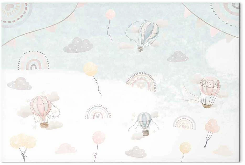Artgeist Paveikslas - Sky with Balloons - Balloons in Subdued Colors Flying in the Sky Among Clouds Rainbows and Stars