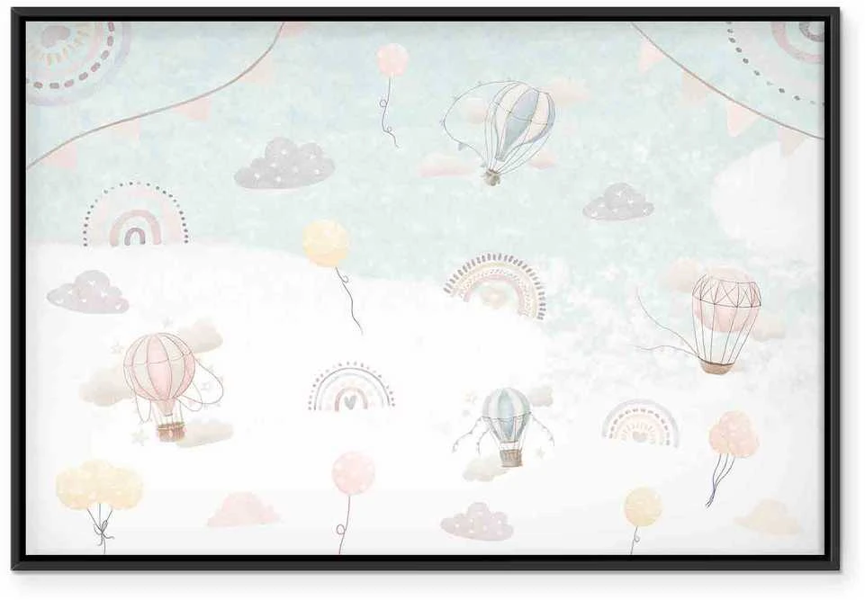 Artgeist Paveikslas - Sky with Balloons - Balloons in Subdued Colors Flying in the Sky Among Clouds Rainbows and Stars