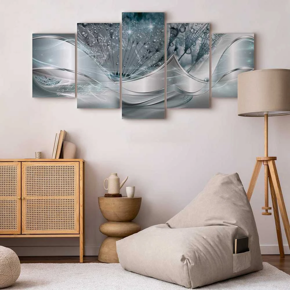 Artgeist Paveikslas - Sparkling Dandelions (5 Parts) Mėlyna Wide