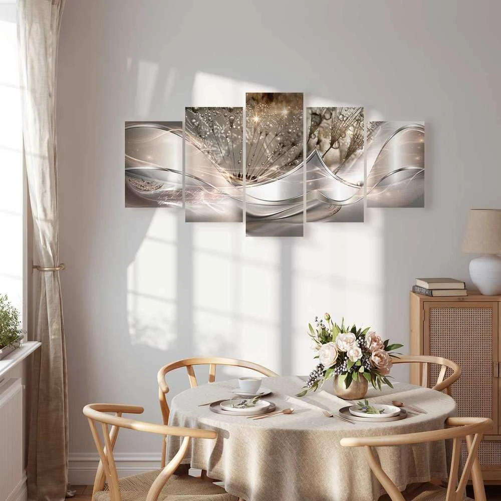 Artgeist Paveikslas - Sparkling Dandelions (5 Parts) rusvai gelsvas Wide