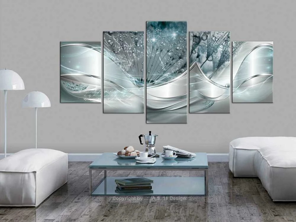 Artgeist Paveikslas - Sparkling Dandelions (5 Parts) Mėlyna Wide