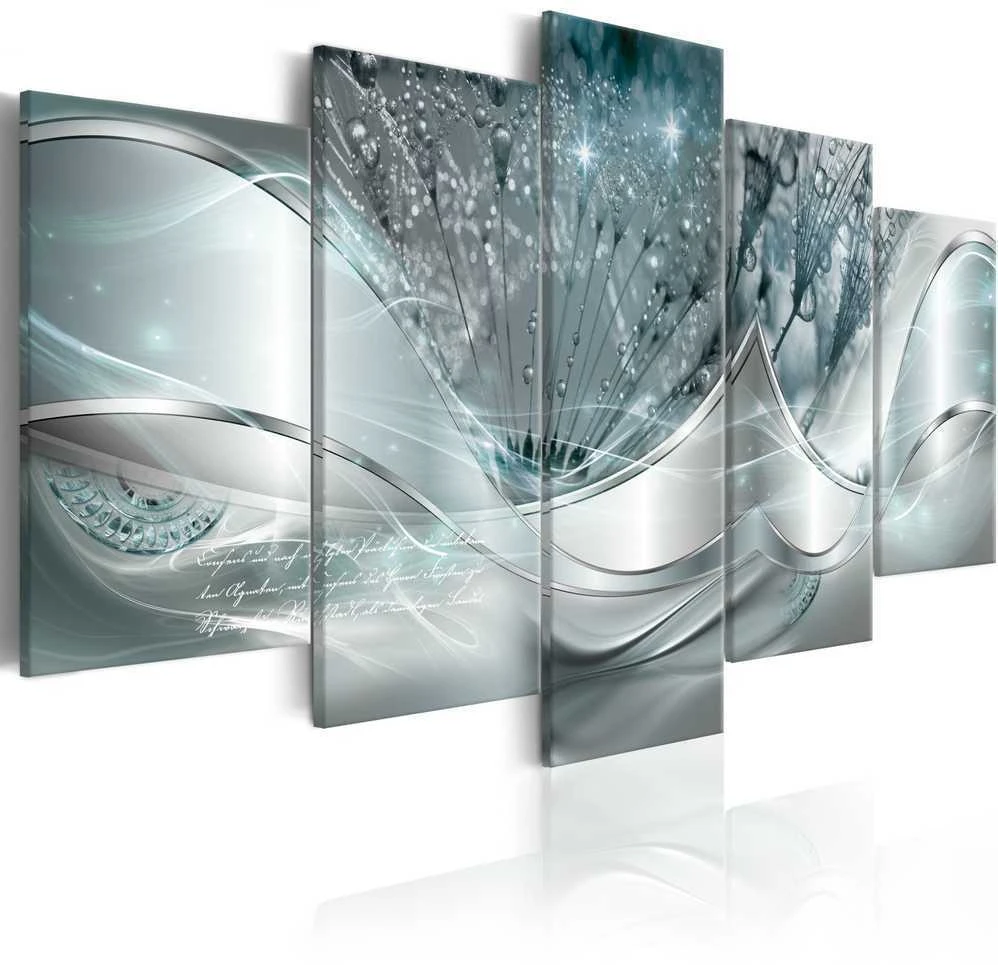 Artgeist Paveikslas - Sparkling Dandelions (5 Parts) Mėlyna Wide