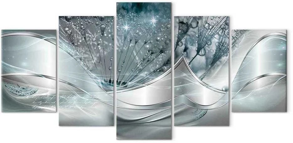 Artgeist Paveikslas - Sparkling Dandelions (5 Parts) Mėlyna Wide